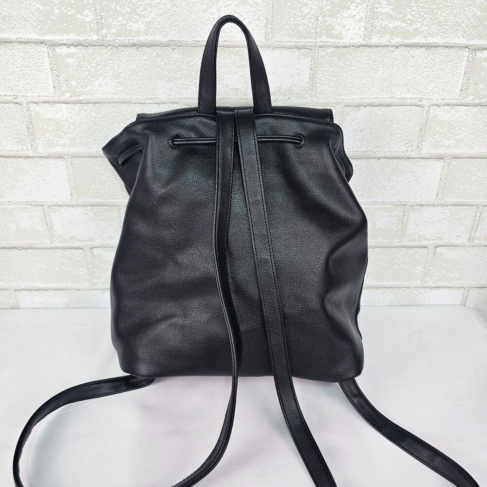 Victoria's Secret Backpack Black Faux Leather Drawstring Flap Purse 2016 Large - Picture 2 of 11